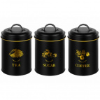 Набор 3 банок для сыпучих продуктов 1,1 л 11,7*11,7*17 см "Tea, coffee, sugar" + крышки с ручк, круг