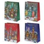 Пакет подарочный (бумага 210г/м2, блок 12шт), L18 W10 H23 см, 4в.