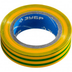 ЗУБР изолента ПВХ ЭЛЕКТРИК-10, 15 мм х 10 м, 6 000 В, желто-зеленая, не поддерживает горение (1233-6)