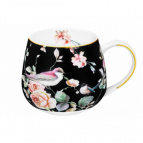 Кружка 400 мл 12,5*9,5*8,5 см "Певчие птички на черном" бочонок NEW BONE CHINA