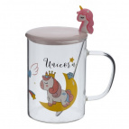 Кружка с крышкой и ложкой 450 мл, L8 W8 H11 см