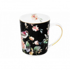 Кружка 360 мл 12*8,5*10,5 см "Певчие птички на черном" NEW BONE CHINA