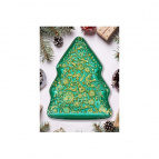 Блюдо "Елочка" 17*14,5*2,5 см, зеленое с золотистым орнаментом, пищевое стекло, краска
