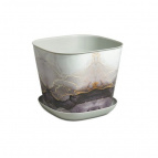 Кашпо квадратное 5,0л. декор "Мрамор" с поддоном (светло-серый)