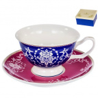 МАРКИЗА, набор чайный (2) чашка 200мл + блюдце, NEW BONE CHINA, цветной дизайн с золотом, упаковка подарочная