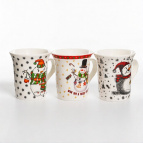 СНЕГОВИЧЕК, кружка 310мл, МИКС 3 ДЕКОРА, NEW BONE CHINA, упаковка - гофрокороб
