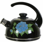 Чайник эмал 2,5л конс/руч черн голуб орхидея
